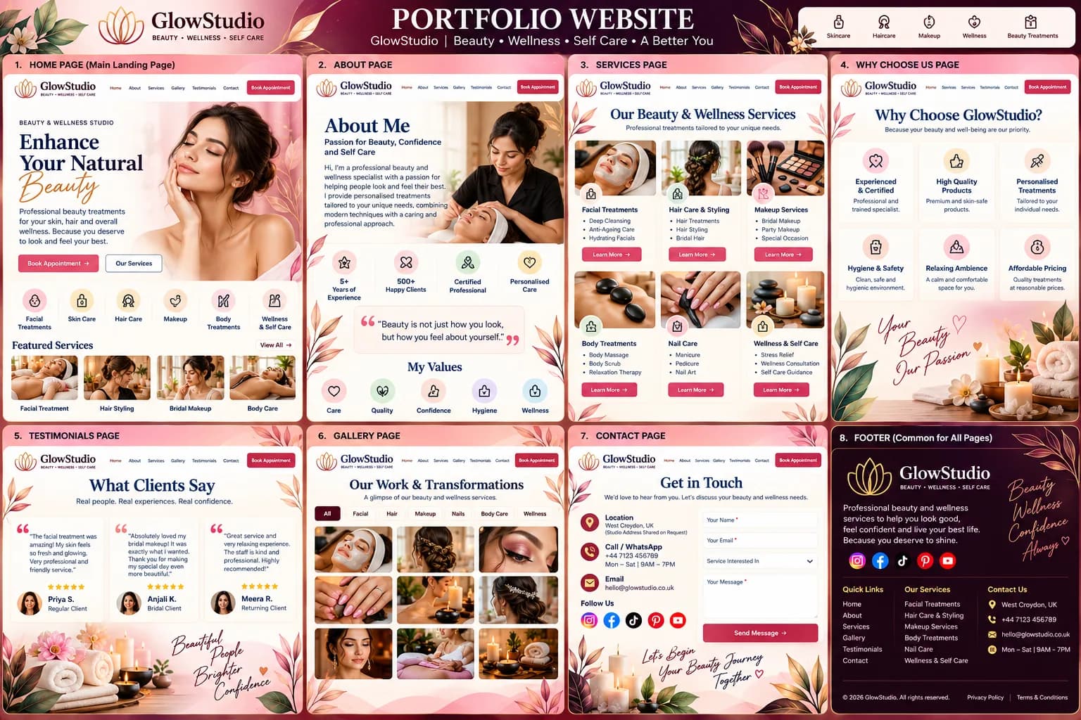 Portfolio website design example — Glow Studio beauty and wellness studio homepage