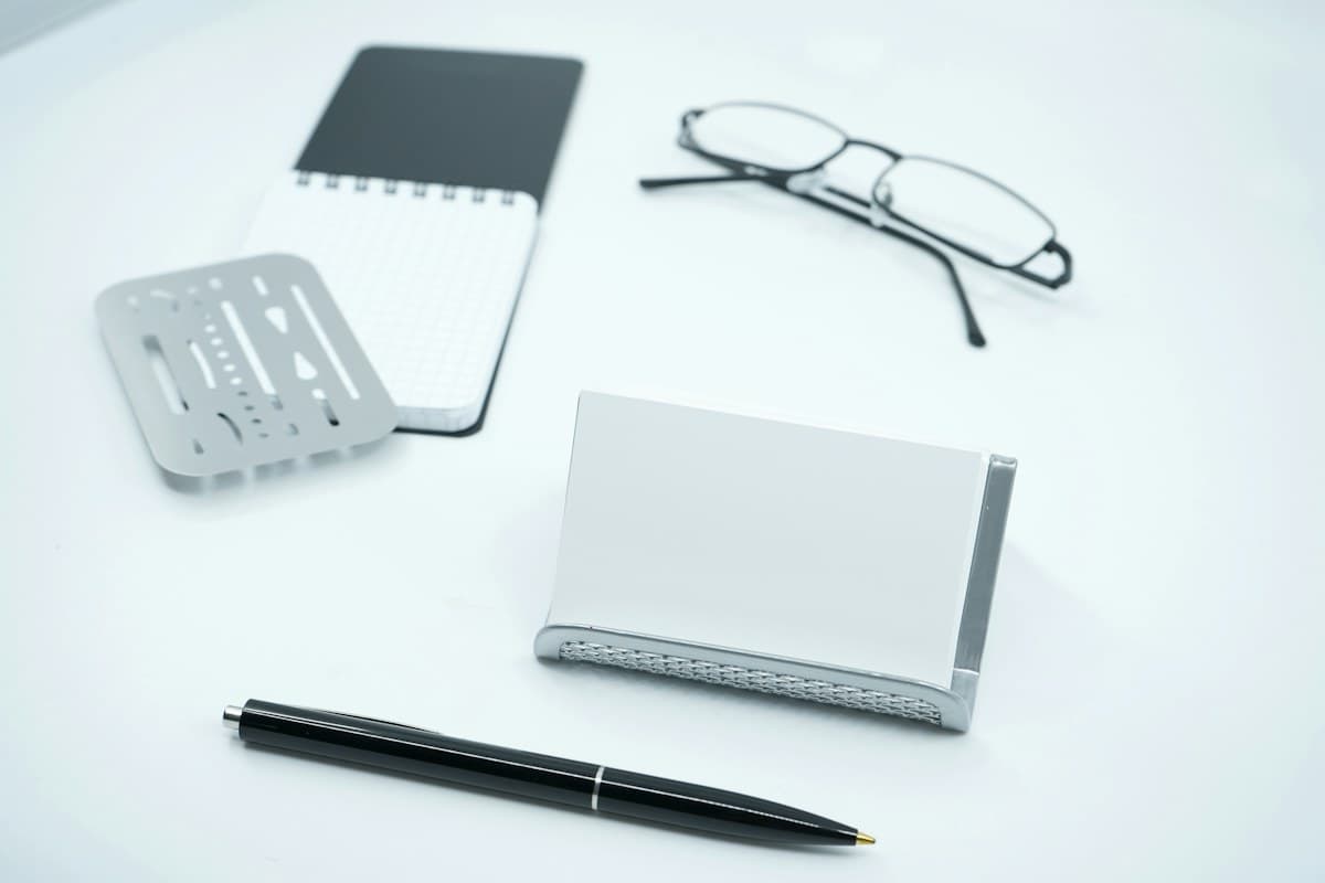 Premium stationery and print proofs with logo on a desk
