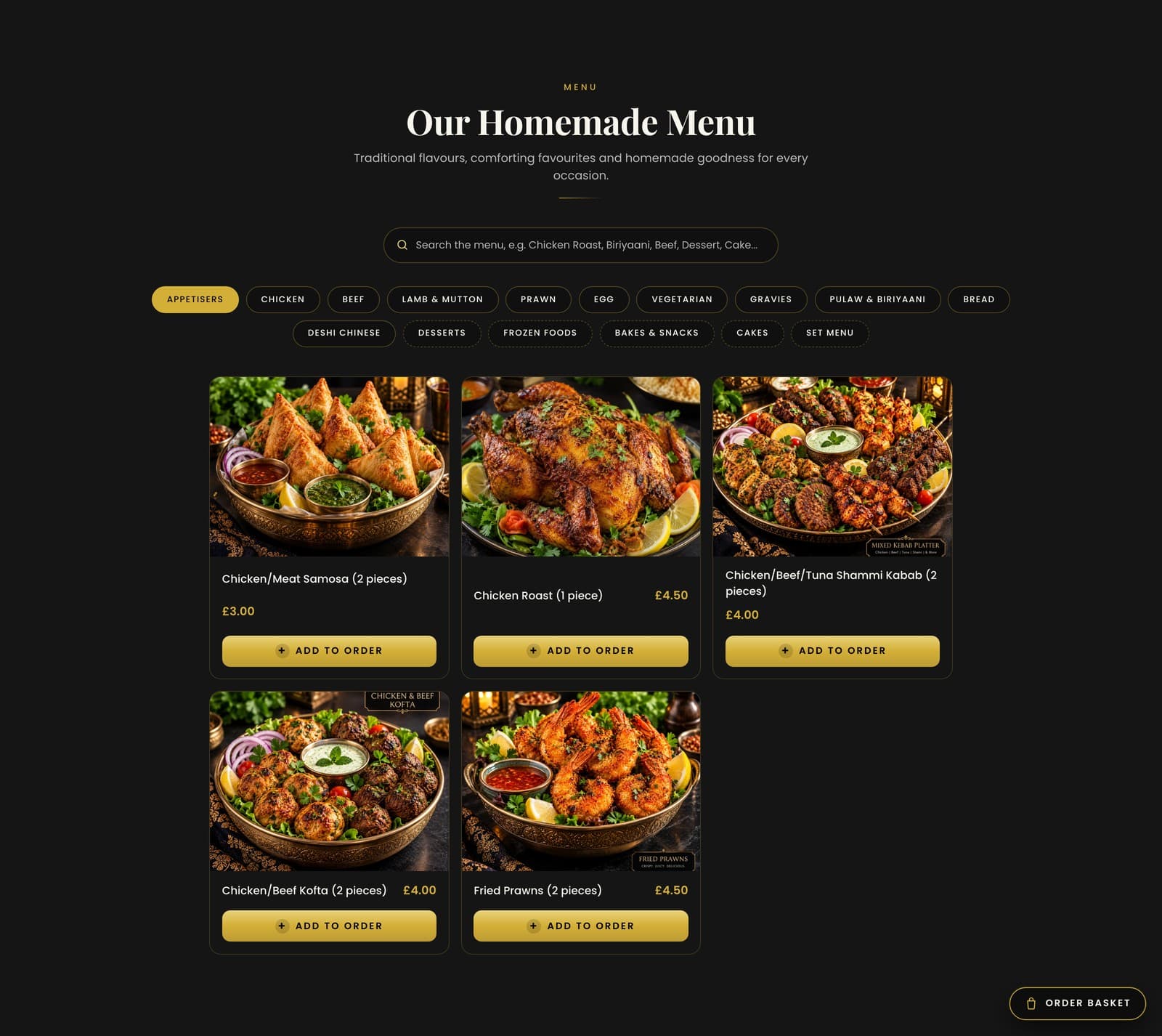 Philautia Palate menu — homemade Bengali dishes and prices on the desktop layout