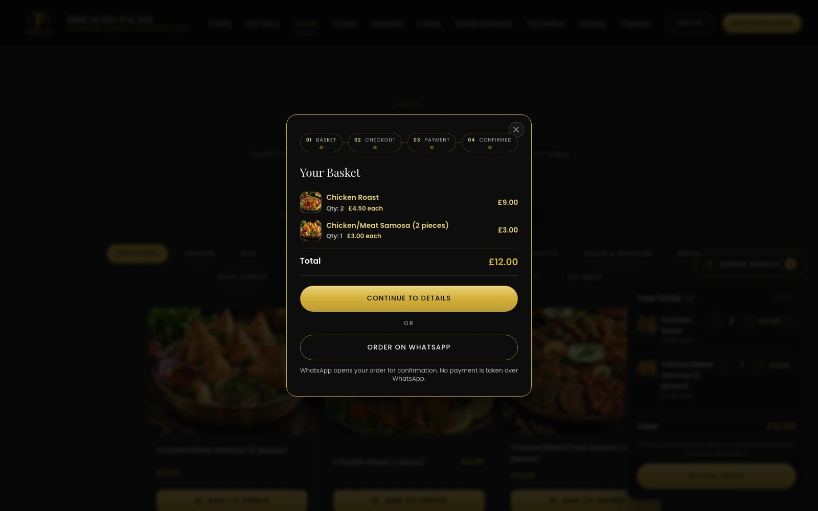 Philautia Palate basket and order review screen on the desktop site