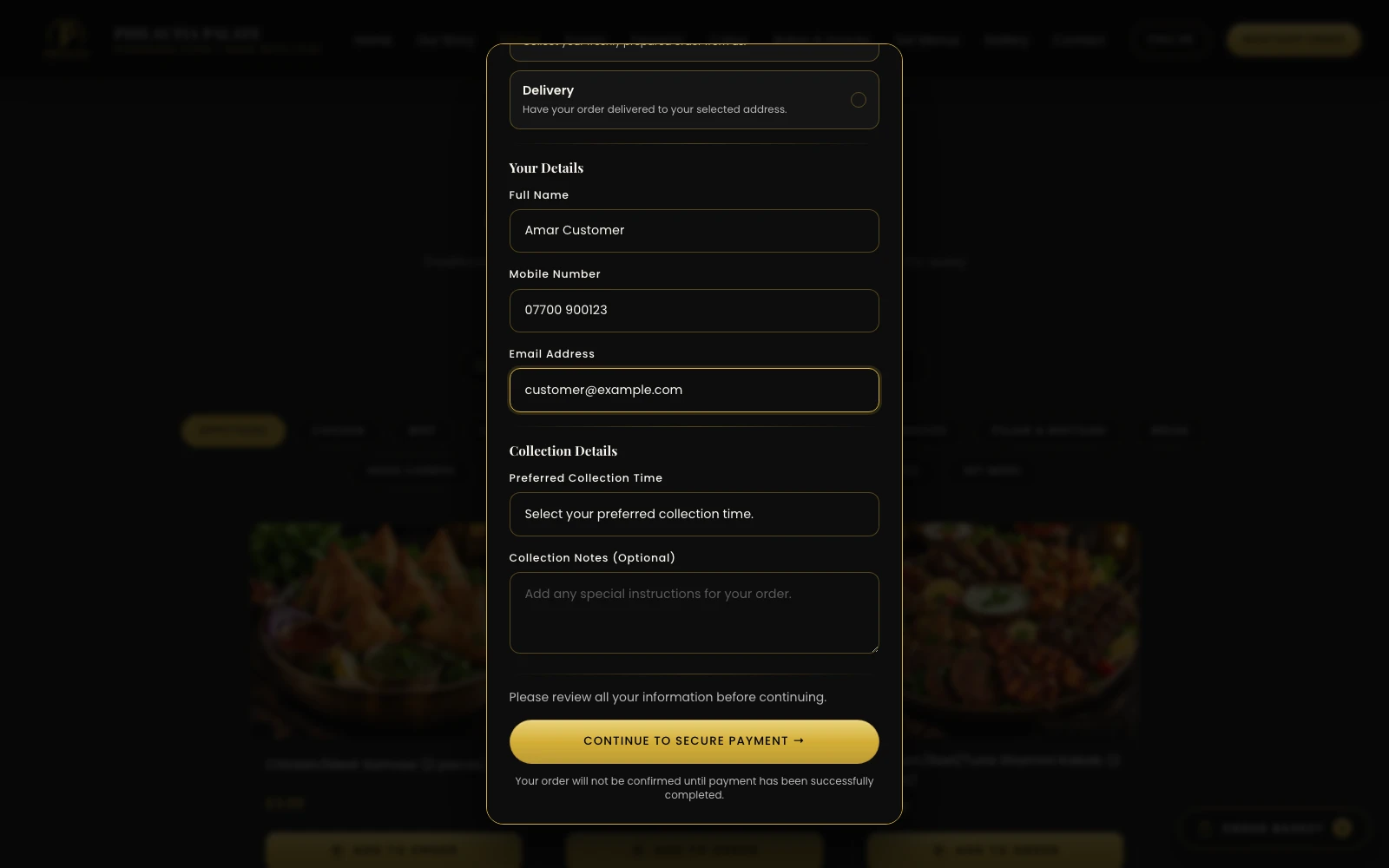 Philautia Palate checkout details step with delivery selected, address and contact fields