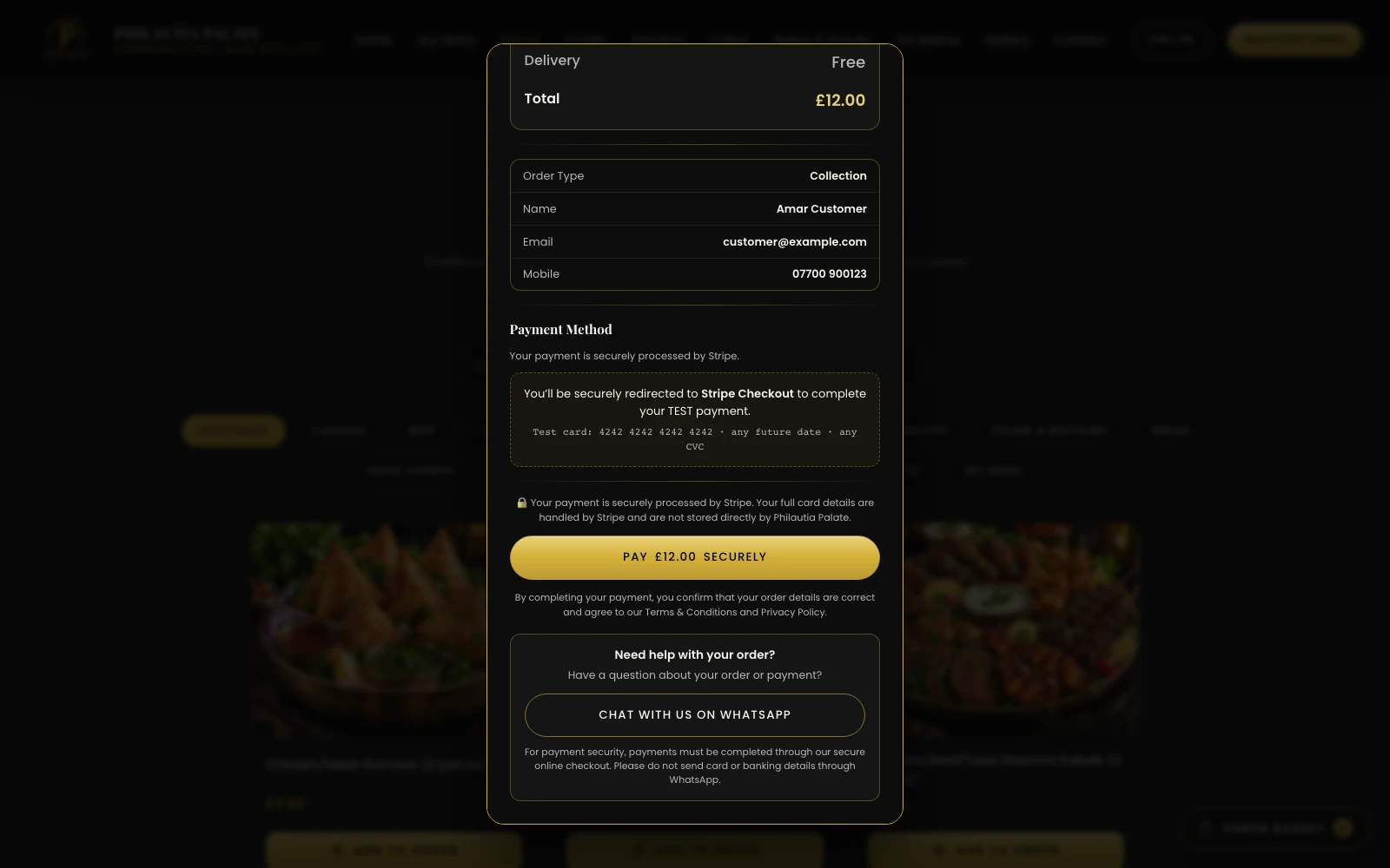 Philautia Palate checkout payment step showing the order summary and secure payment action